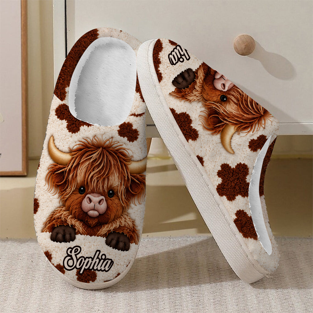 Love Highland Cow - Personalized Highland Cow Faux Fur Boot Slippers