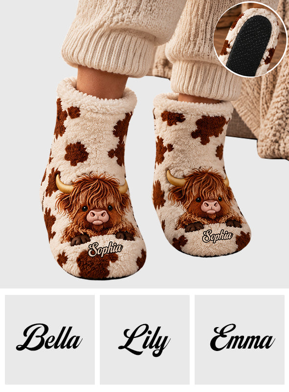 Love Highland Cow - Personalized Highland Cow Faux Fur Boot Slippers