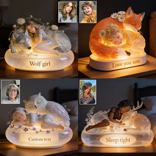 Spirit Animal Reading With Birth Month Flower - Personalized Spirit Animal Acrylic LED Night Light