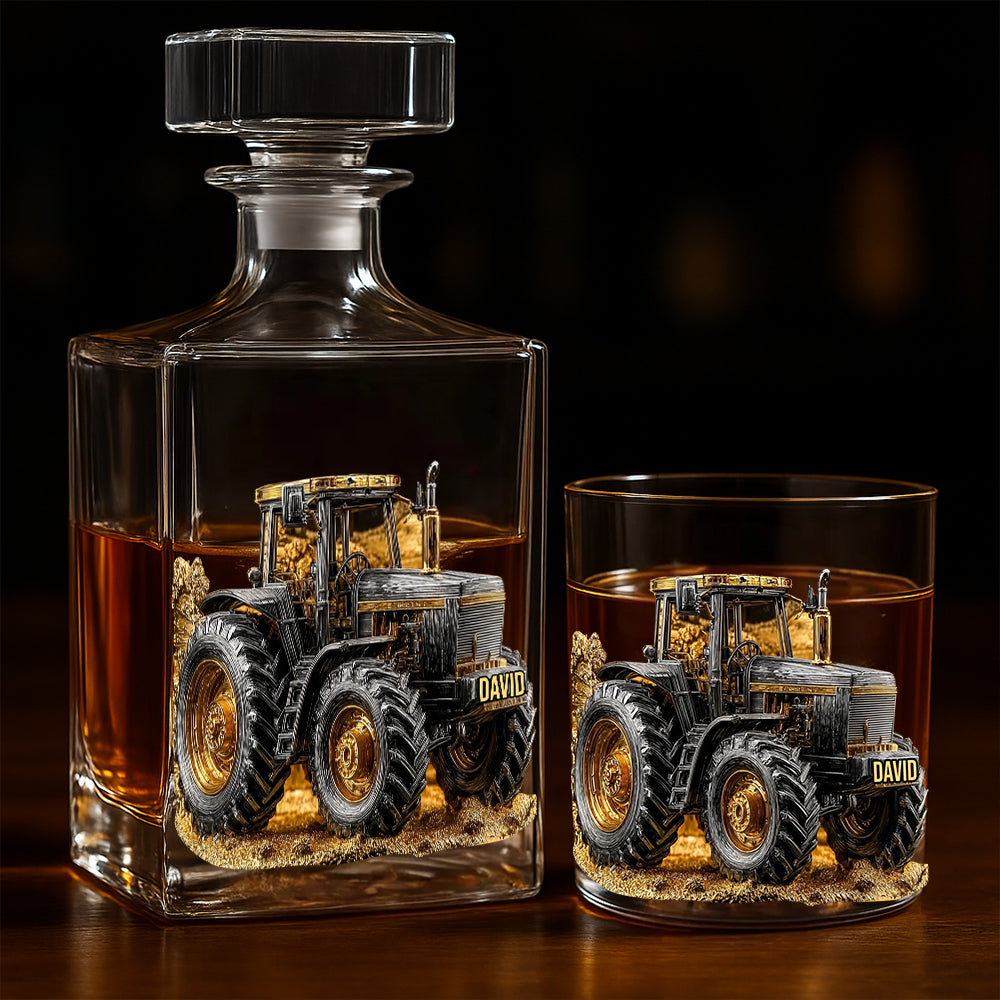 Strong Farmer - Personalized Tractor Whiskey Decanter Set