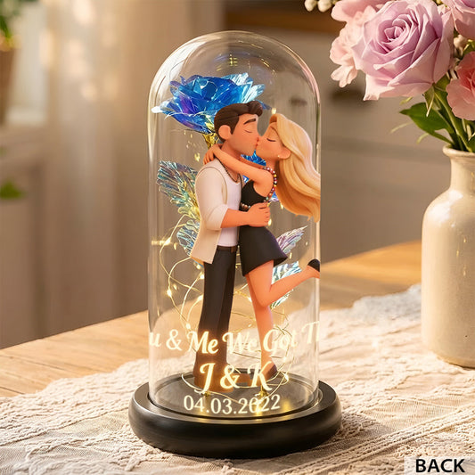 You & Me We Got This - Personalized Couple Glowing Roses Glass Dome