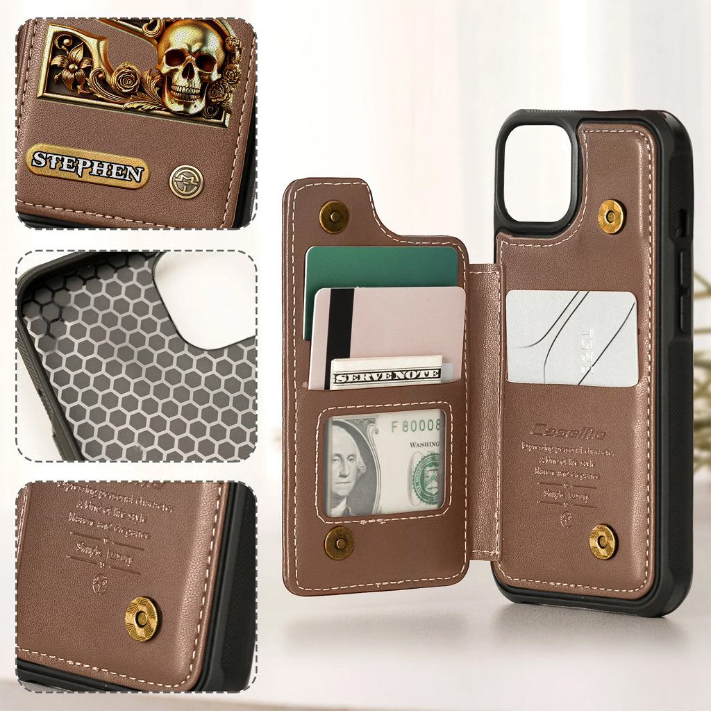 Skull Name Initial Letter - Personalized Skull Wallet Phone Case