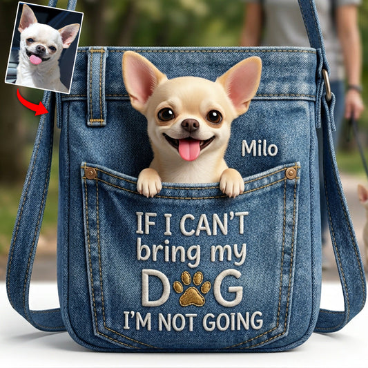 Pet In Jean Pocket - Personalized Dog Plush Crossbag