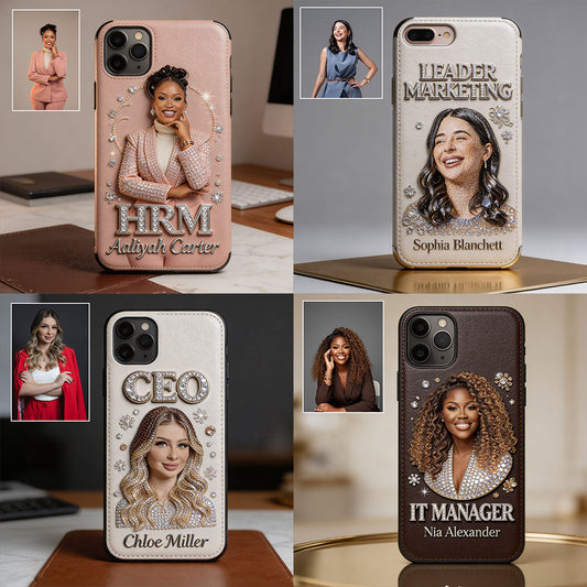 Office Decoration Custom Any Photo - Personalized Colleague 3D Embossed Leather Phone Case