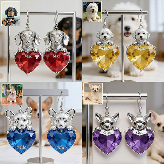 Pet On Heart - Personalized Dog Earrings