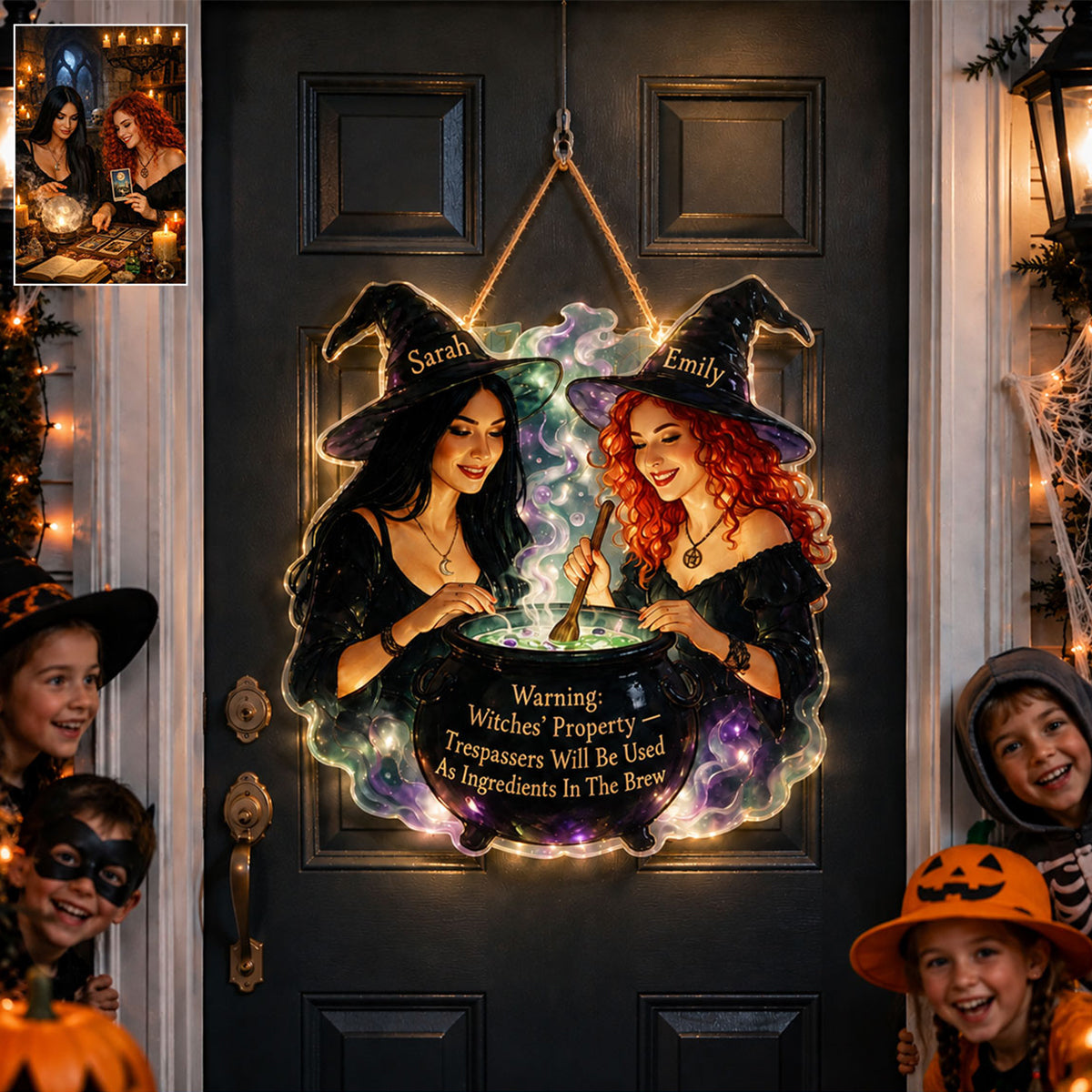Warning Witch Property - Personalized Witch LED Light Acrylic Sign