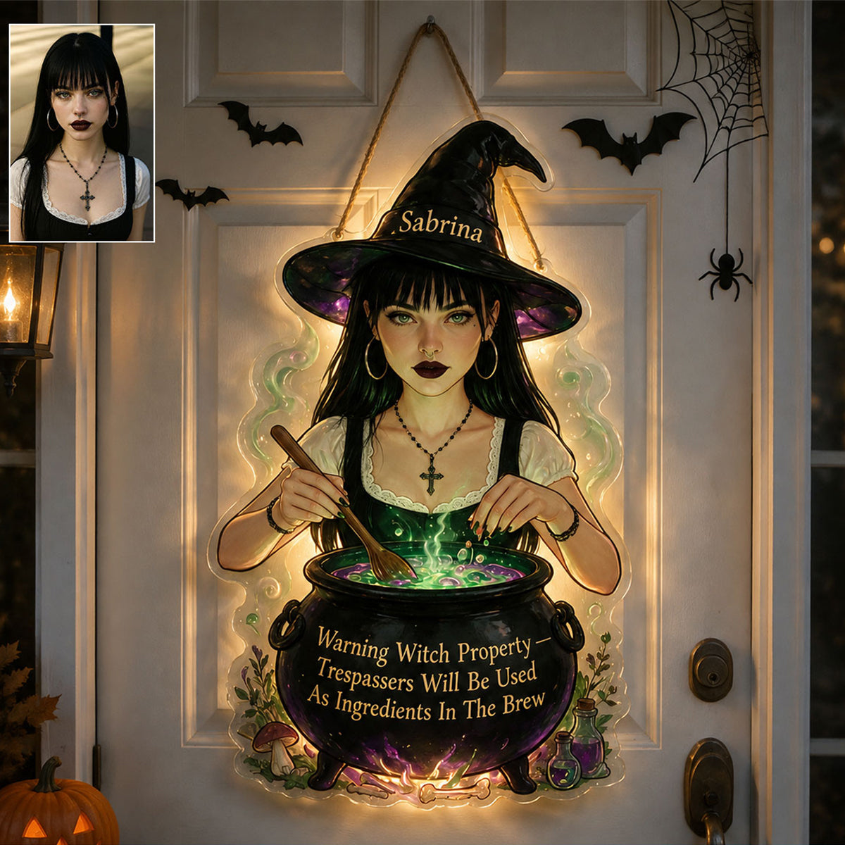 Warning Witch Property - Personalized Witch LED Light Acrylic Sign