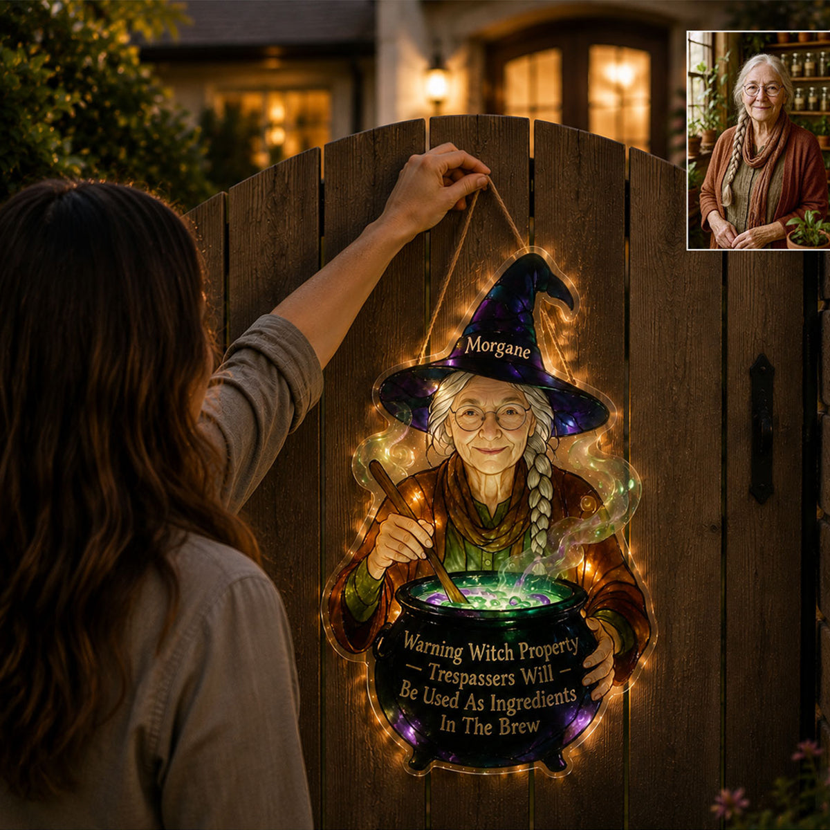Warning Witch Property - Personalized Witch LED Light Acrylic Sign