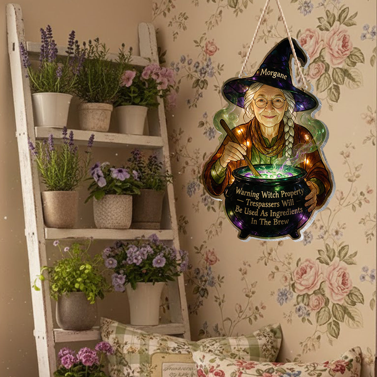 Warning Witch Property - Personalized Witch LED Light Acrylic Sign