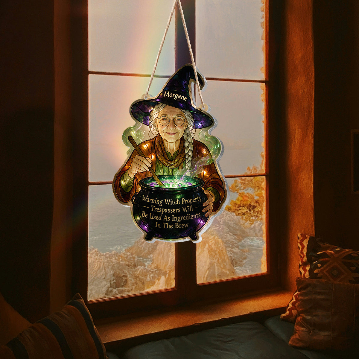 Warning Witch Property - Personalized Witch LED Light Acrylic Sign