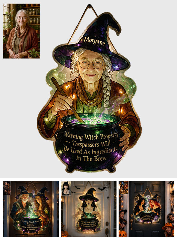 Warning Witch Property - Personalized Witch LED Light Acrylic Sign