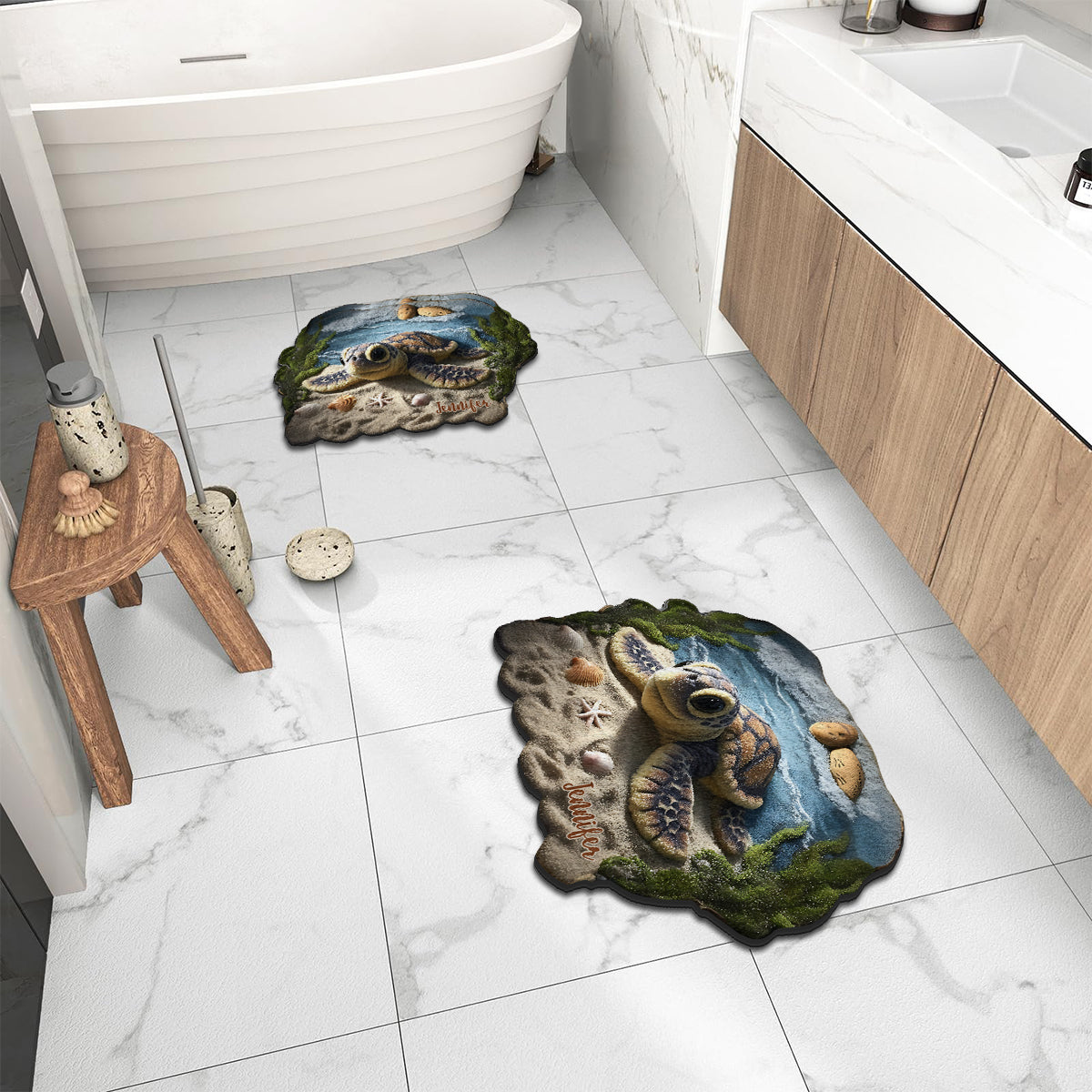 Sea You Soon - Personalized Turtle Non-Slip Tufted Rug