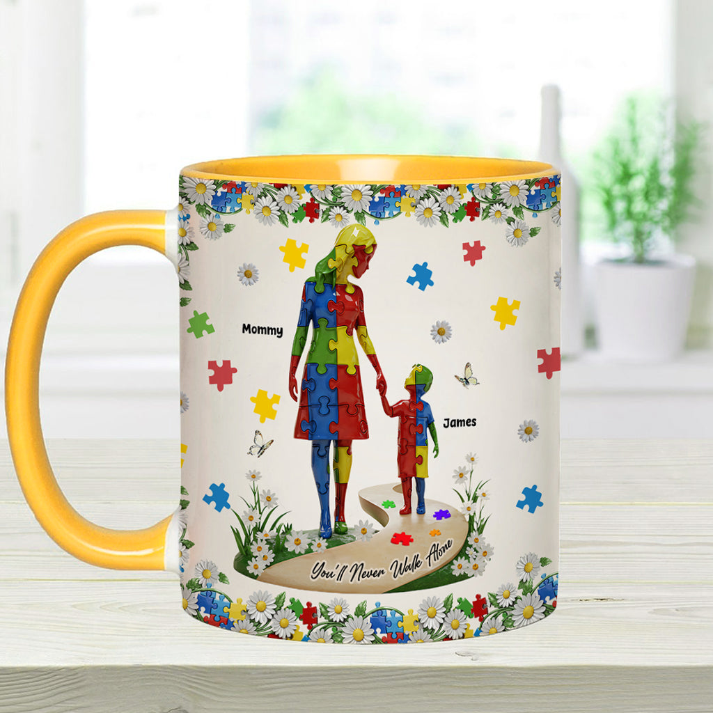 You'll Never Walk Alone - Personalized Autism Awareness Accent Mug