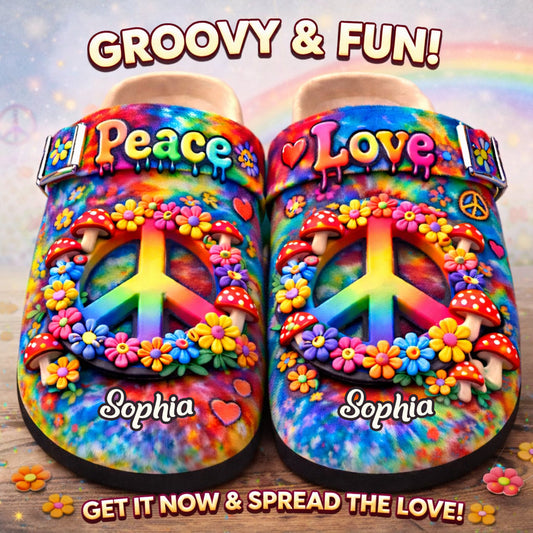 Love Hippie Style, Peace Love Hippie - Personalized Hippie Clogs With Arch Support