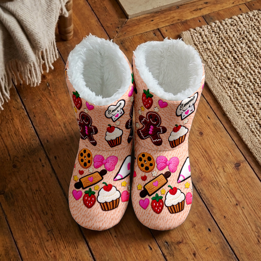 Baking Lovers Gift - Personalized Baking Faux Fur Boot Slippers
