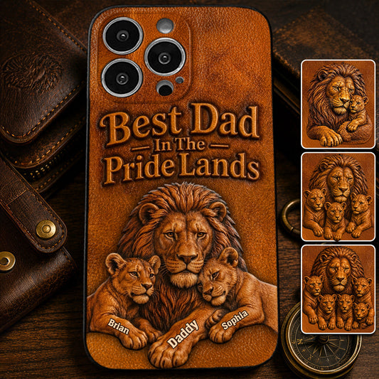 Papa Lion - Personalized Father 3D Embossed Leather Phone Case