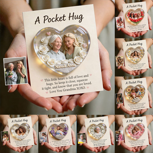 Mother Keepsake Gift, Custom From Any Photo, Birthmonth Flower - Personalized Mother Pocket Hug Card