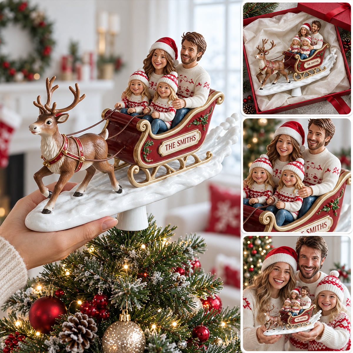 Dashing Through The Snow Christmas Family Gift - Personalized Family LED Light Tree Topper