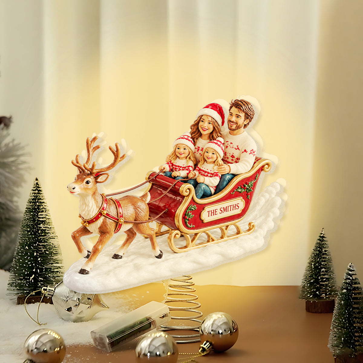 Dashing Through The Snow Christmas Family Gift - Personalized Family LED Light Tree Topper