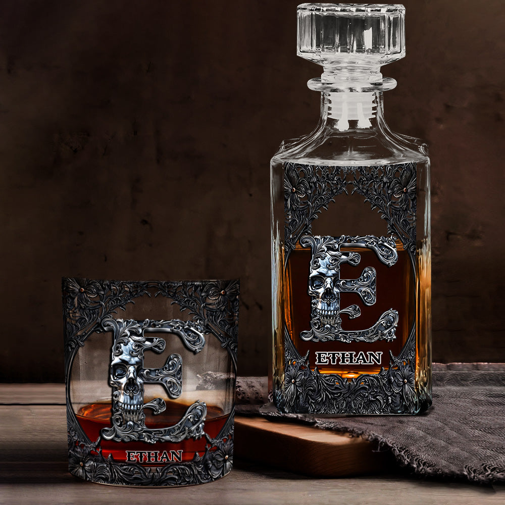 Skull Name Initial Letter - Personalized Skull Whiskey Glass