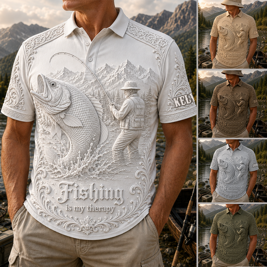 Love Fishing, Fishing Is My Therapy - Personalized Fishing Polo Shirt