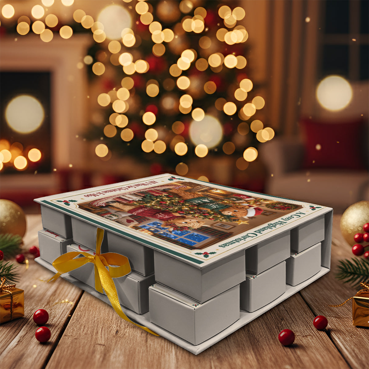 Highland Cow Christmas Couple Gift - Personalized Highland Cow Folded Advent Calendar With Ornaments