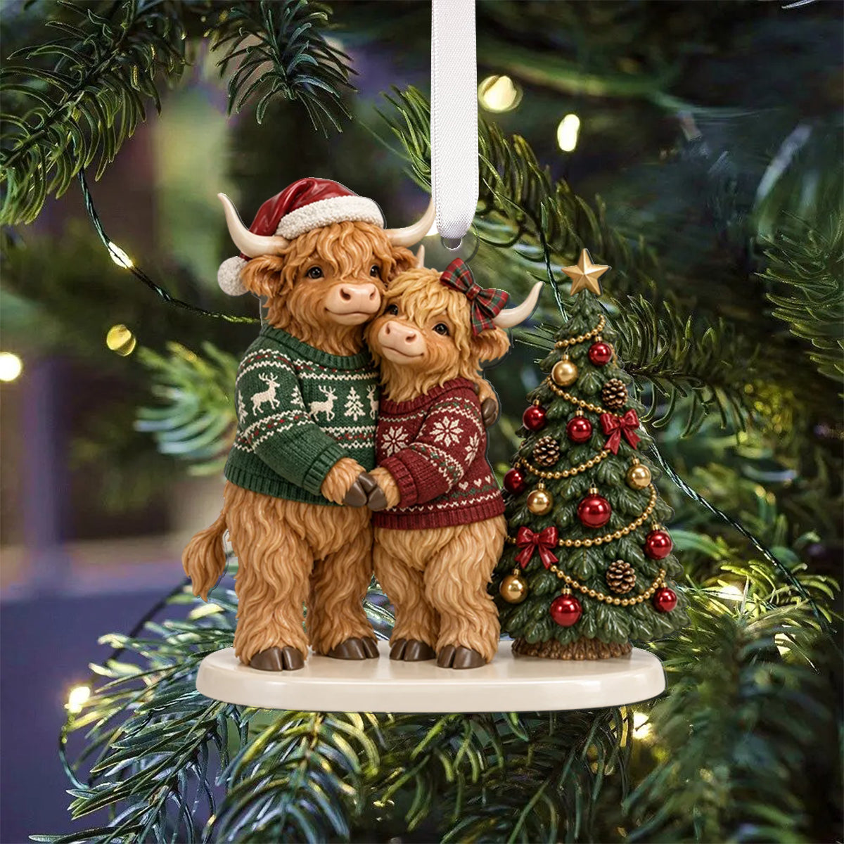 Highland Cow Christmas Couple Gift - Personalized Highland Cow Folded Advent Calendar With Ornaments