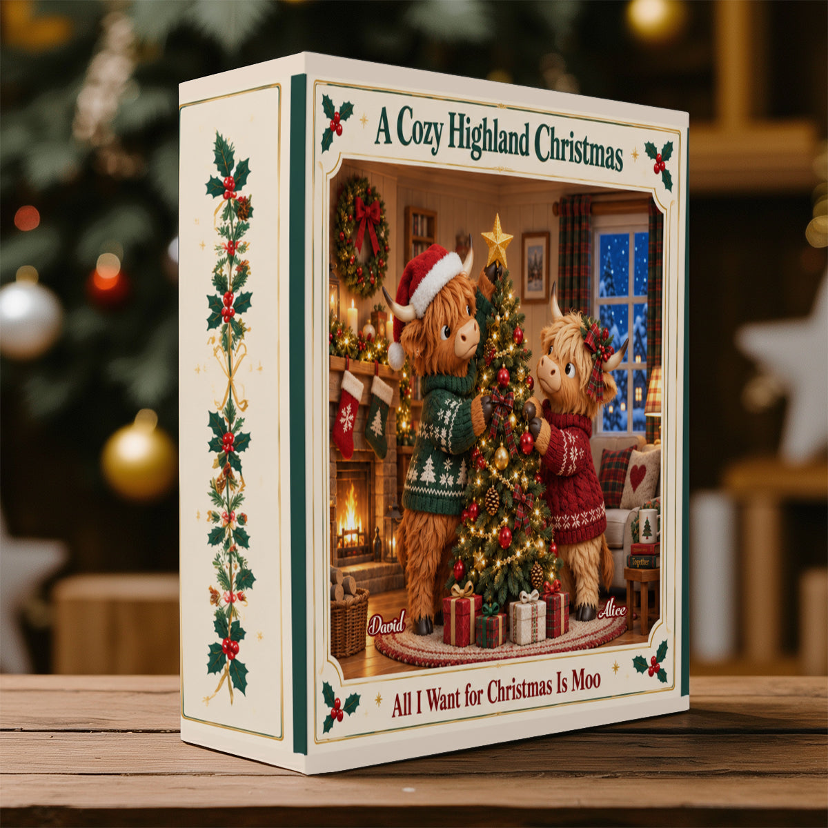 Highland Cow Christmas Couple Gift - Personalized Highland Cow Folded Advent Calendar With Ornaments