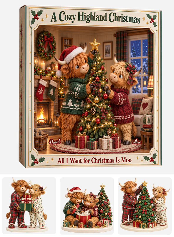Highland Cow Christmas Couple Gift - Personalized Highland Cow Folded Advent Calendar With Ornaments