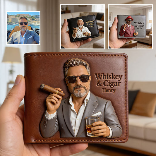 Whiskey & Cigar - Personalized Whisky Leather Wallet
