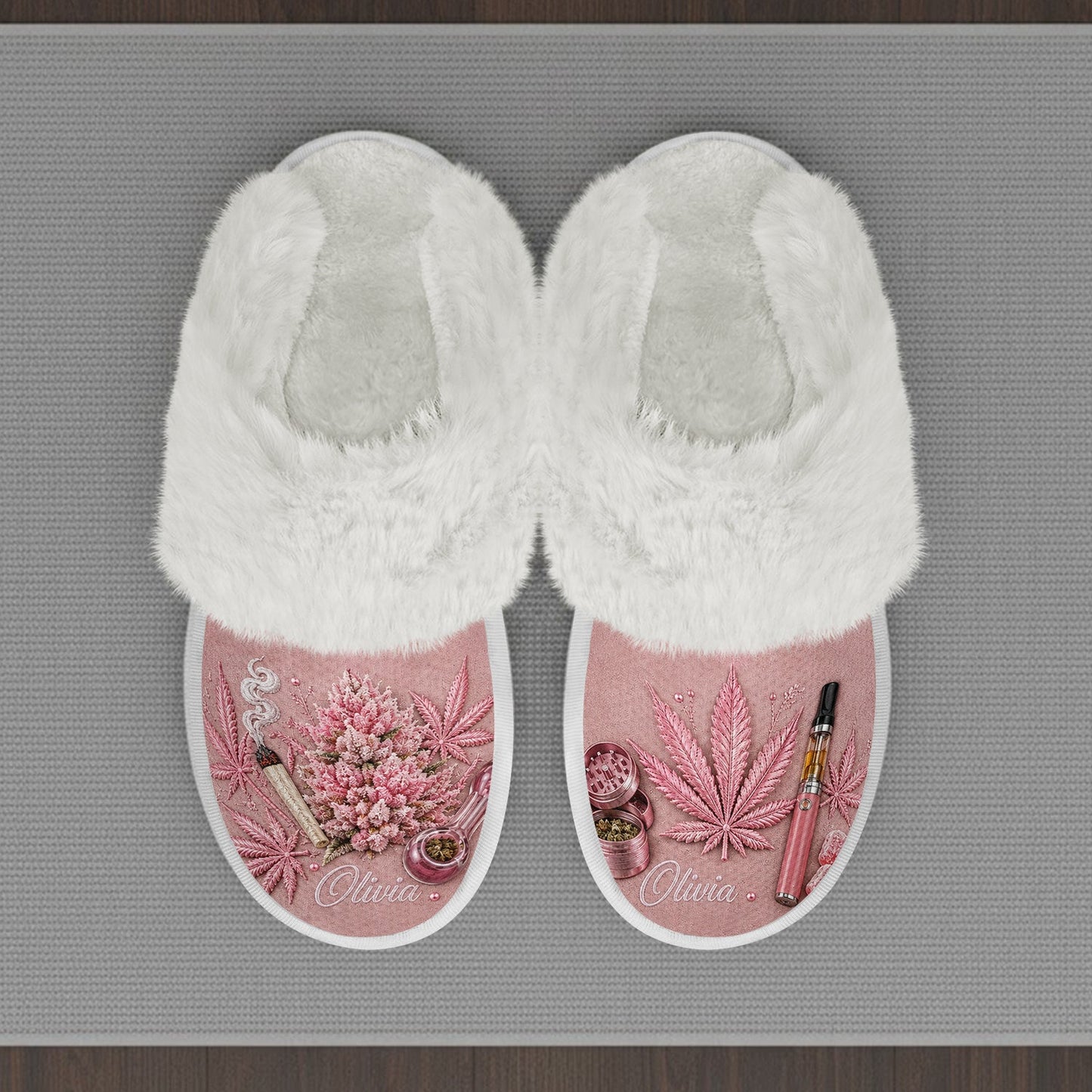 Cannabis Leaf Embroidered - Personalized Weed Open-Toe Slippers