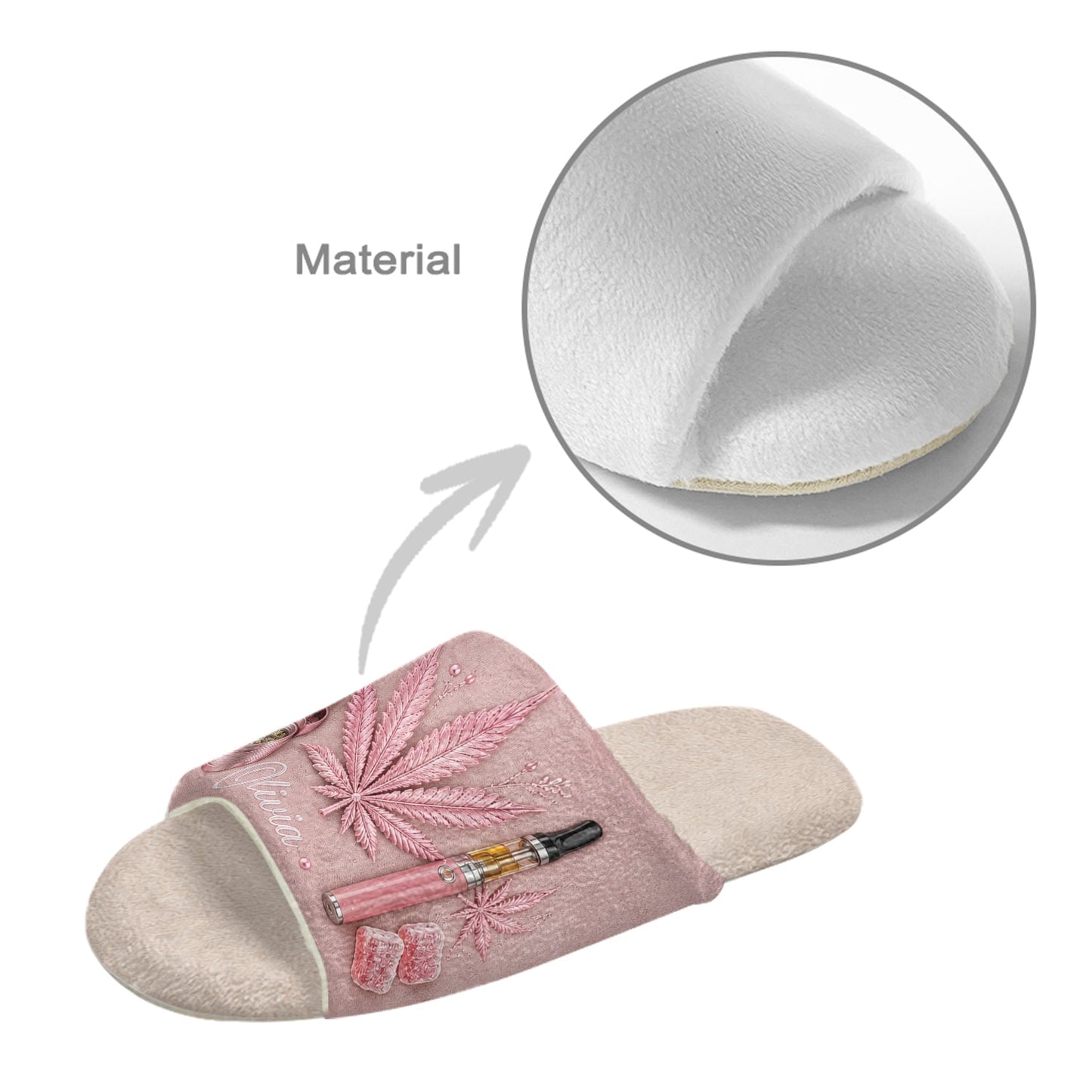 Cannabis Leaf Embroidered - Personalized Weed Open-Toe Slippers