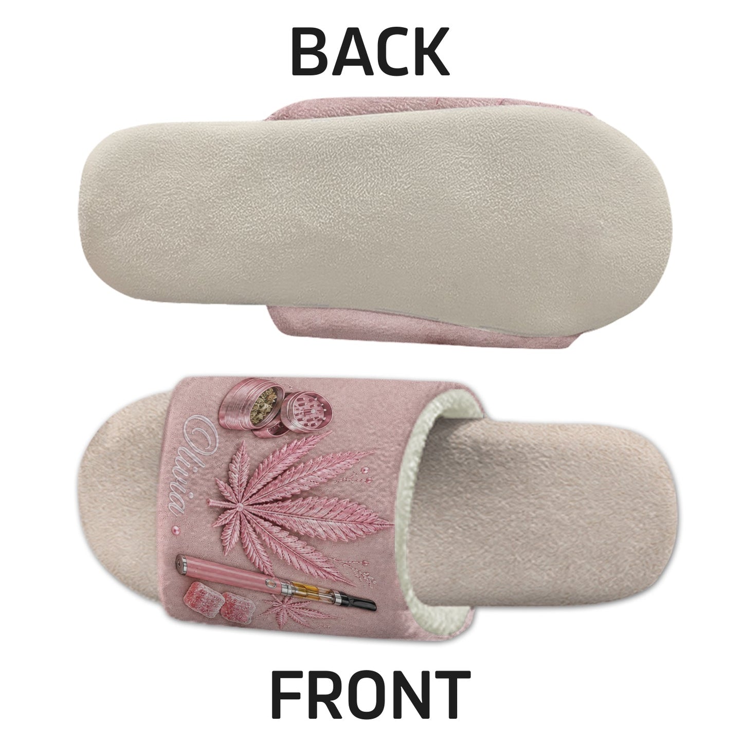 Cannabis Leaf Embroidered - Personalized Weed Open-Toe Slippers