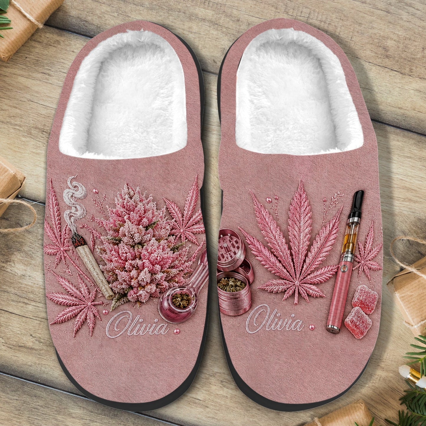 Cannabis Leaf Embroidered - Personalized Weed Open-Toe Slippers