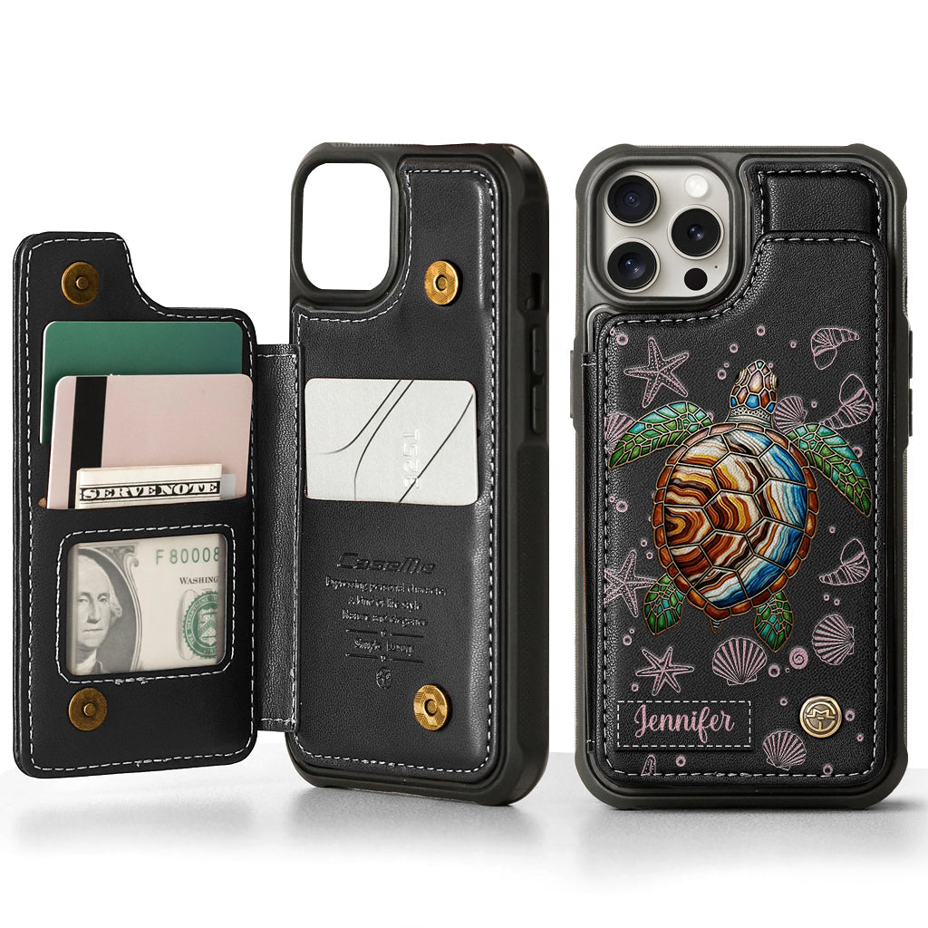 Turtle And The Sea - Personalized Turtle Wallet Phone Case