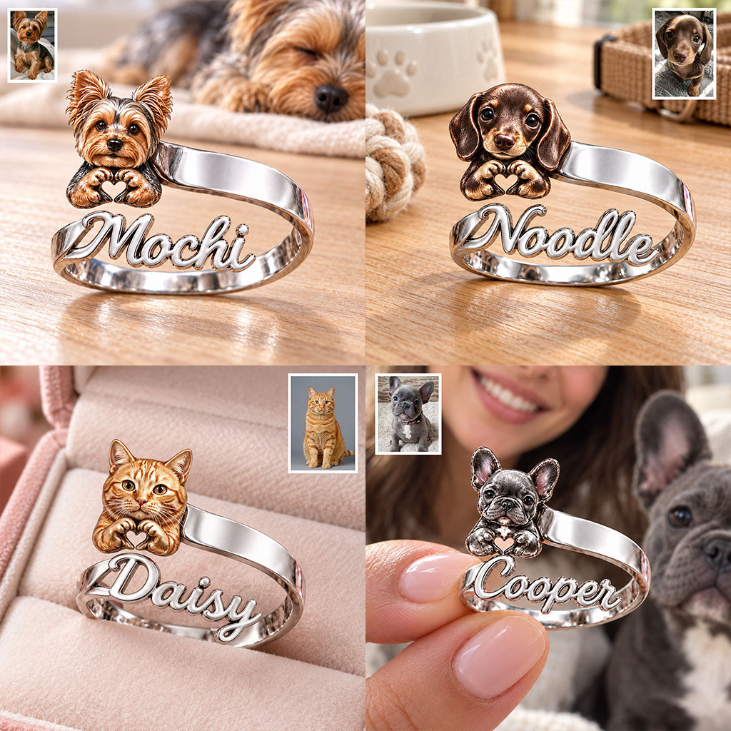 Customize With Any Photo & Name - Personalized Dog Adjustable Shaped Ring