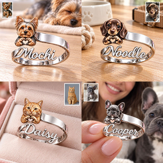Customize With Any Photo & Name - Personalized Dog Adjustable Shaped Ring