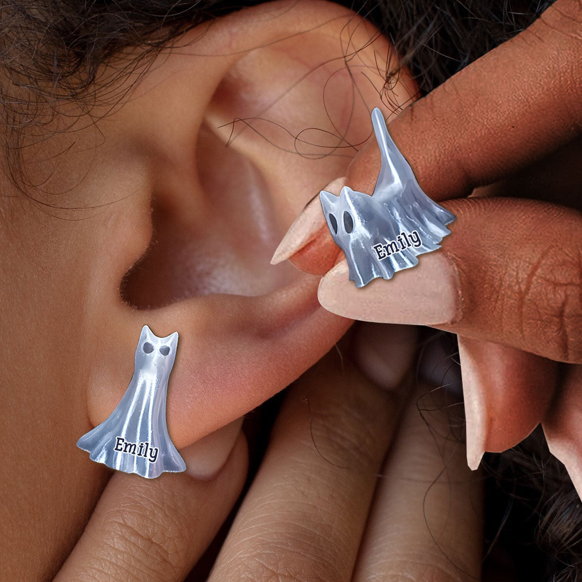 Spooky Cute Cat - Personalized Halloween Stud Earrings