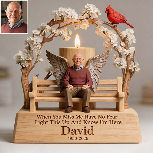 When You Miss Me Light This Up - Personalized Memorial Custom Shape Wooden Candle Holder