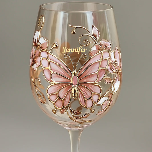 Pink Glass Butterfly - Personalized Butterfly Wine Glass With Long Stem