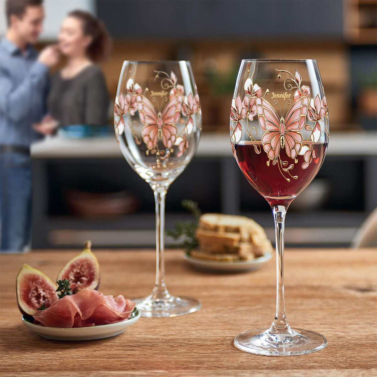 Pink Glass Butterfly - Personalized Butterfly Wine Glass With Long Stem