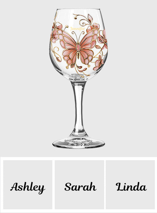 Pink Glass Butterfly - Personalized Butterfly Wine Glass With Long Stem