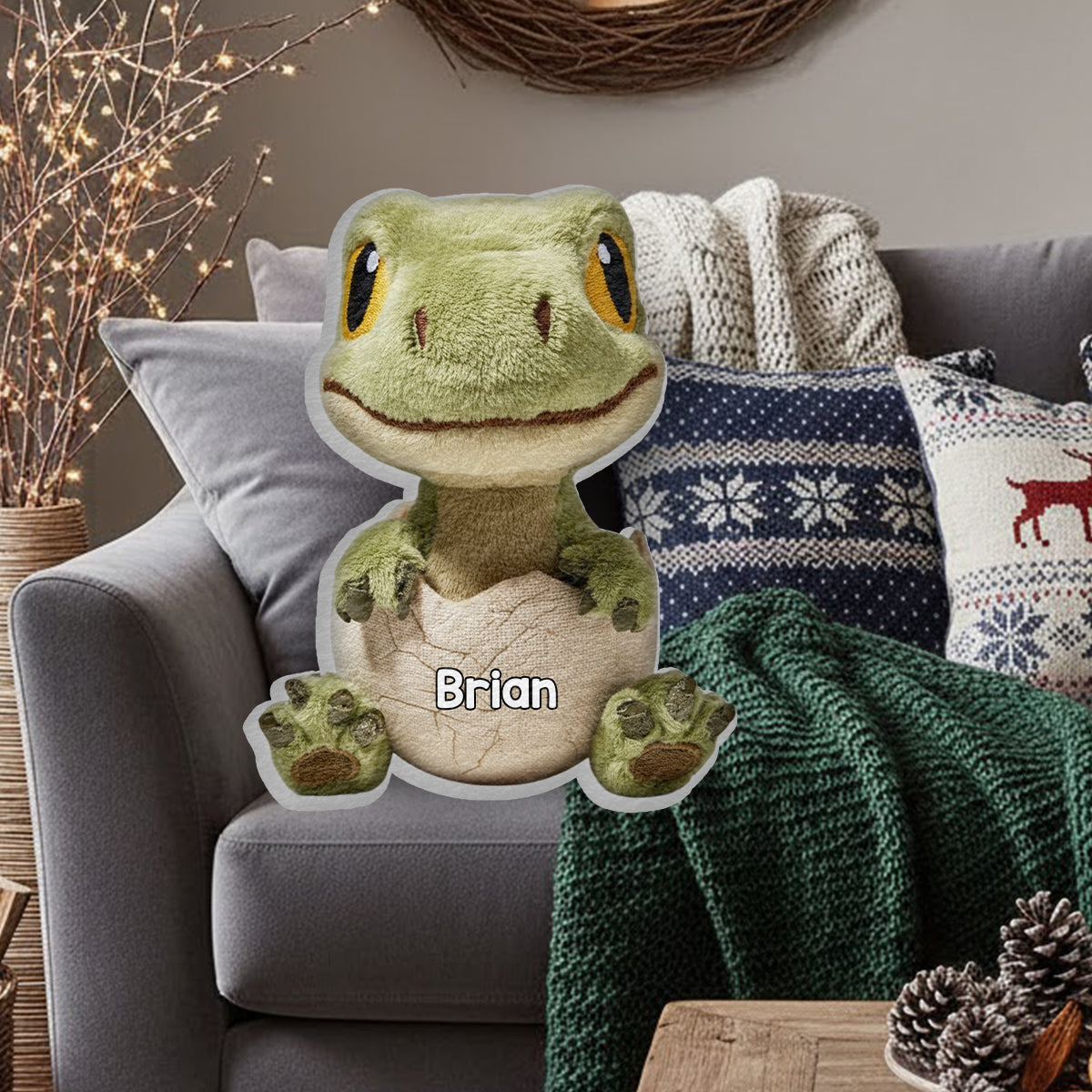 Love Dinosaur - Personalized Kid Faux Fur Shaped Pillow
