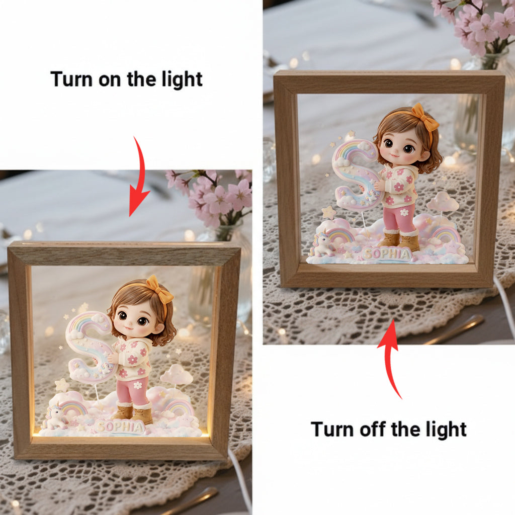 Custom Any Theme Gift Box For Kid, Dinosaur/ Unicorn/ Mermaid/... - Personalized Kid Wooden Frame LED Light