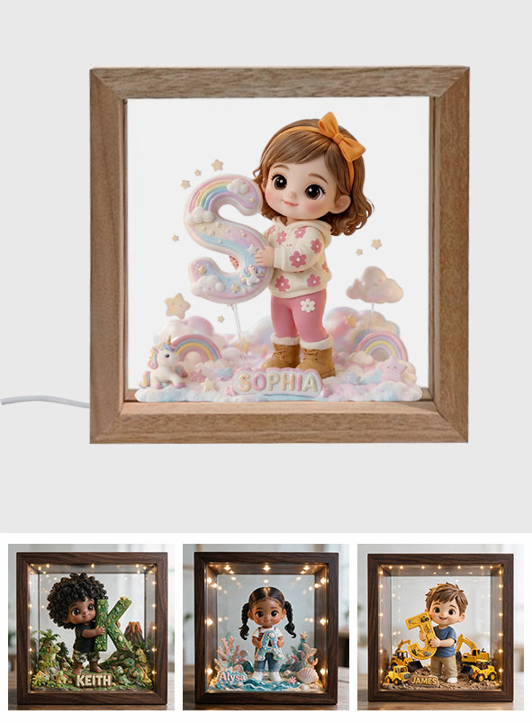 Custom Any Theme Gift Box For Kid, Dinosaur/ Unicorn/ Mermaid/... - Personalized Kid Wooden Frame LED Light