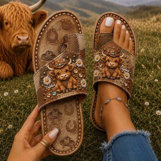 Love Highland Cow - Personalized Highland Cow Open Toe Sandals