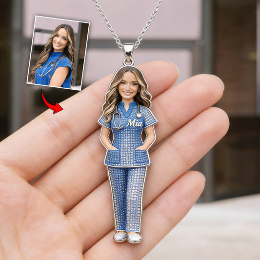Proud Nurse - Personalized Nurse Shaped Metal Pendant Necklace