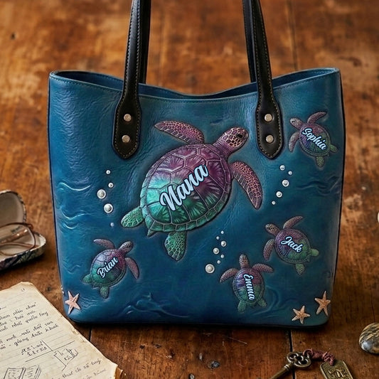 Nana Turtle - Personalized Grandma Leather Bag