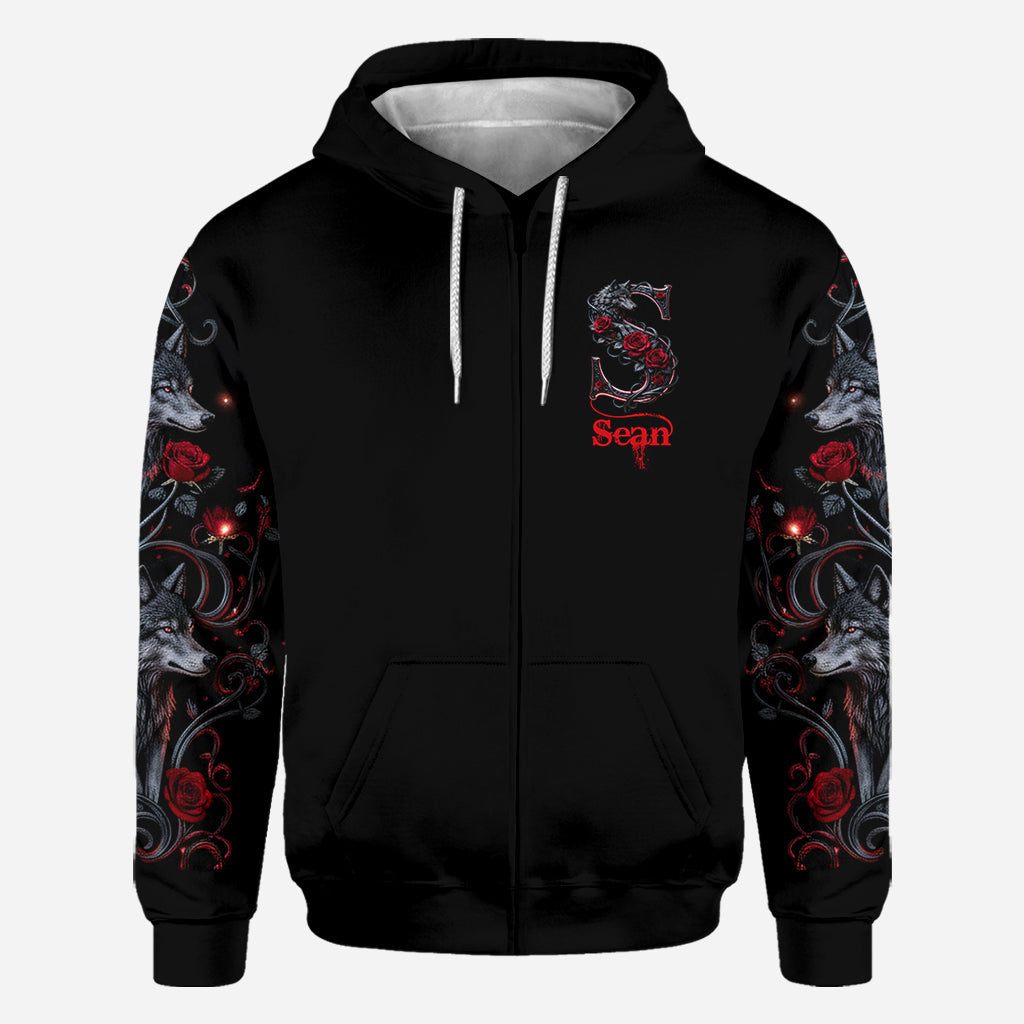 Wolf And Roses, Initial Customize - Personalized Wolf All Over Shirt