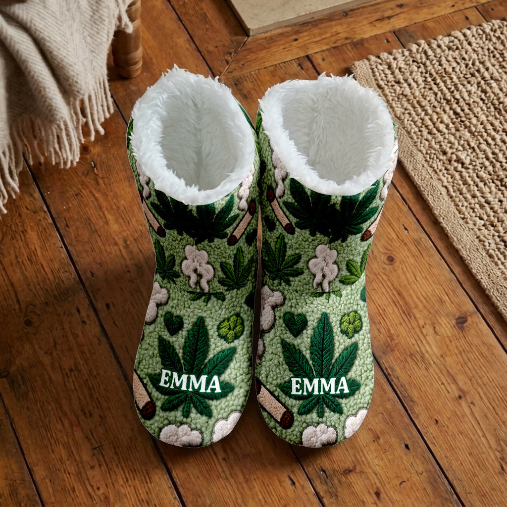 Stoner Gift - Personalized Weed Faux Fur Boot Slippers